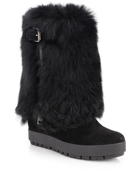 prada shearling fur boots|luxury shearling boots.